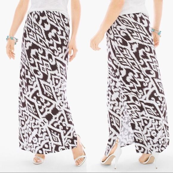 🏷️ 5 for $25 - CHICO’S Tribal Bi-Color Maxi Skirt - Picture 1 of 8